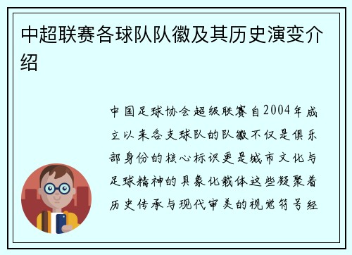 中超联赛各球队队徽及其历史演变介绍